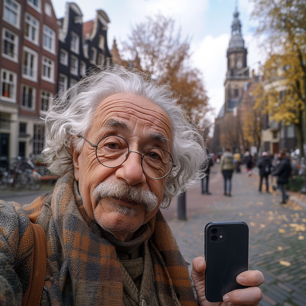 Midjourney: Einstein taking a selfie in Groningen